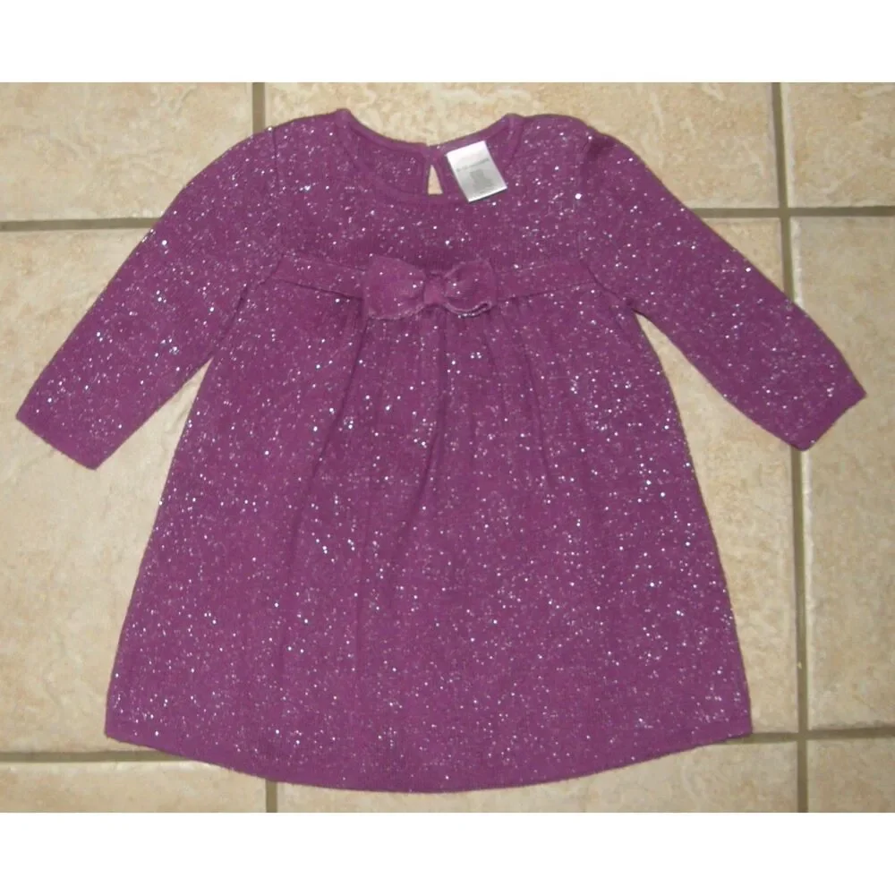 Sparkly Purple Sz 6-12 Months Stretchy Long Sleeve A-Line Sweater Dress GYMBOREE